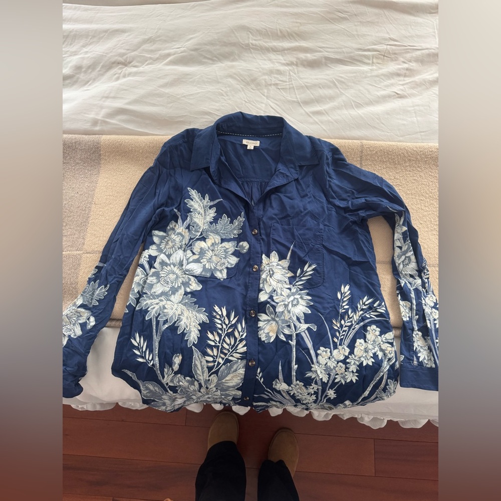 Anthropologie Pilcro XS Floral Navy Blue Women's Top - Picture 3 of 4